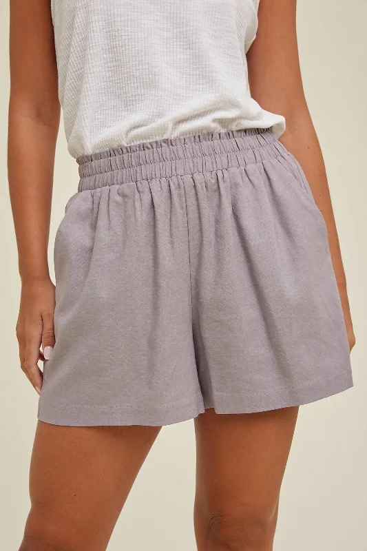 Lavender Grey Smocked Waist Maternity Shorts