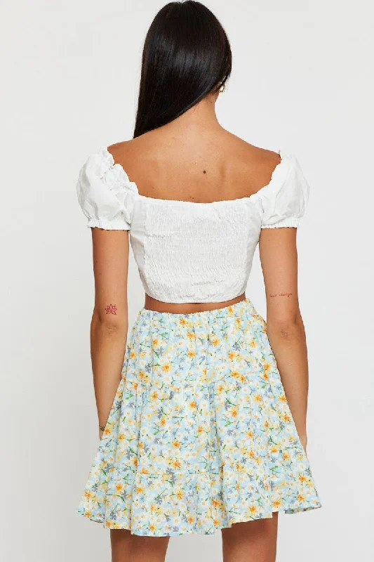 Print Flare Skirt Mini High Rise