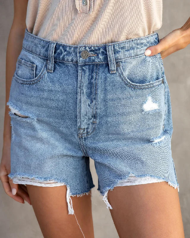 Stassi High Rise Distressed Mom Jean Shorts