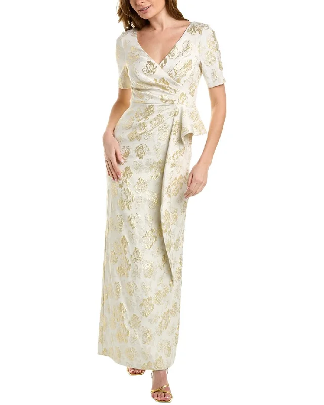 Mini dresses with ruffle accents -Aidan Mattox V-Neck 3/4-Sleeve Gown