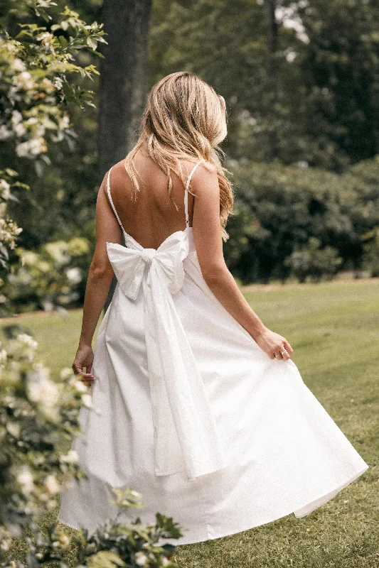 Elegant mini dresses for cocktail parties -Alice Bow Back Midi Dress - White