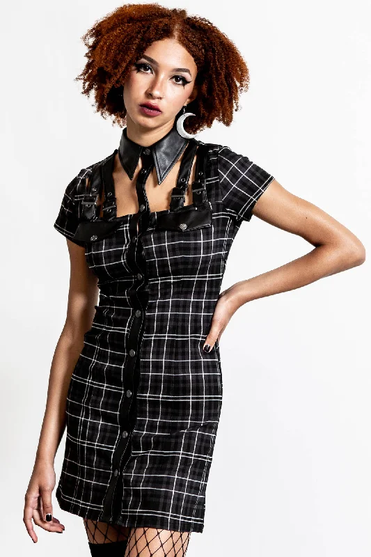 Comfortable casual dresses for everyday wear -All Attitude Cut-Out Dress [ASH TARTAN] - Resurrect