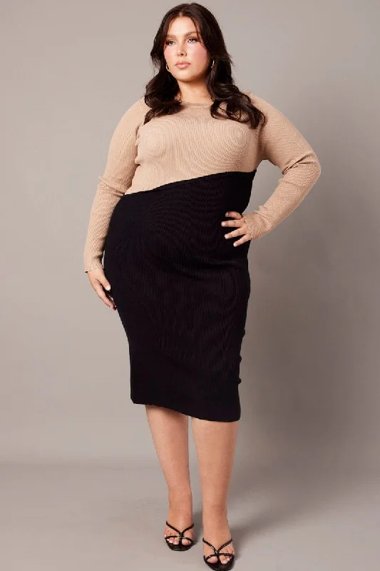 Best dresses for hourglass-shaped women -Beige Spliced Dress