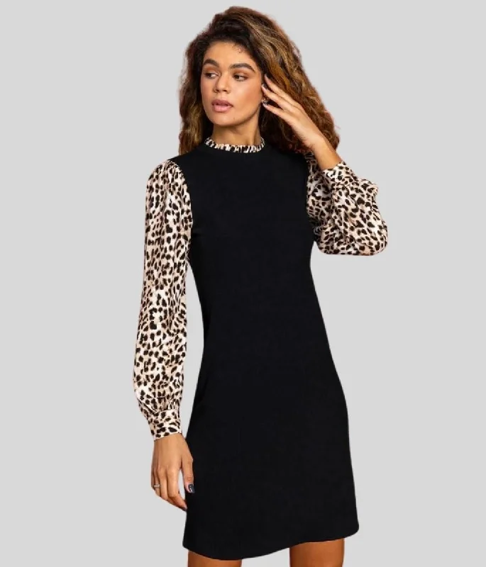 Tulle mini dresses for a whimsical feel -Black Leopard Sleeve Contrast Dress 18 20