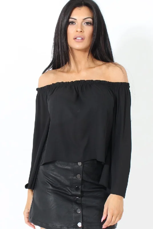 Mini dresses with fringe hem for a fun and lively appearance -Black Bardot Three Quarter Bell Sleeve Crop- Chantelle Mini dresses with fringe hem for a fun and lively appearance -Black Bardot Three Quarter Bell Sleeve Crop- Chantelle