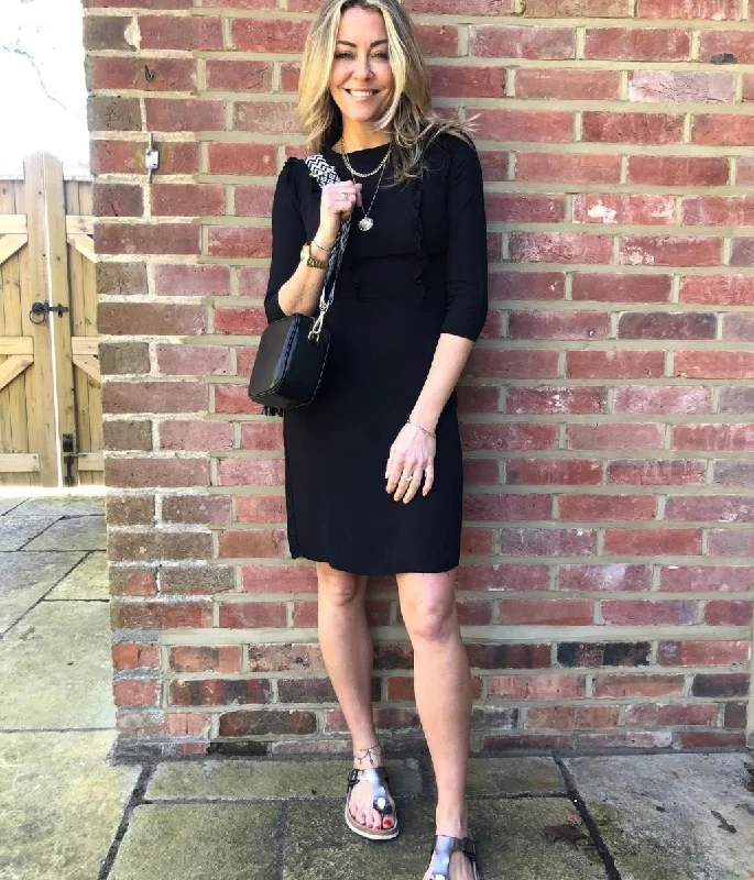 Unique dresses for brides -Black Frill Knee Length Panel Dress