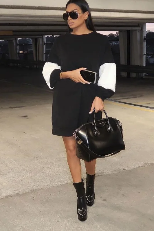 Affordable party dresses for women -Affordable party dresses for women -Black Jumper Dress with Fur Sleeves - Paris