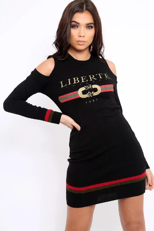 Shop beautiful slip dresses for women -Black Liberte Slogan Jumper Dress - Lizeth