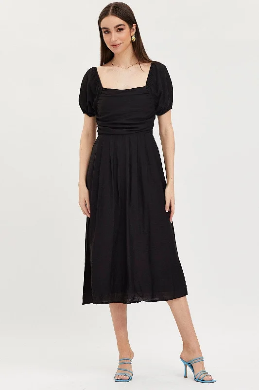 Off-shoulder mini dresses for a feminine touch -Black Midi Dress Evening Square Neck Off-shoulder mini dresses for a feminine touch -Black Midi Dress Evening Square Neck