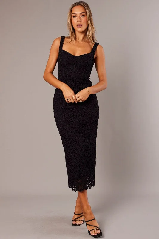 Mini dresses with mesh inserts for a sultry look -Black Midi Dress Sleeveless Lace