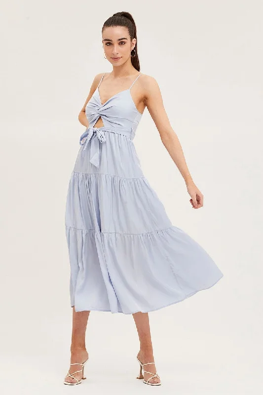 Best mini dresses for clubbing -Blue Midi Dress Evening Satin