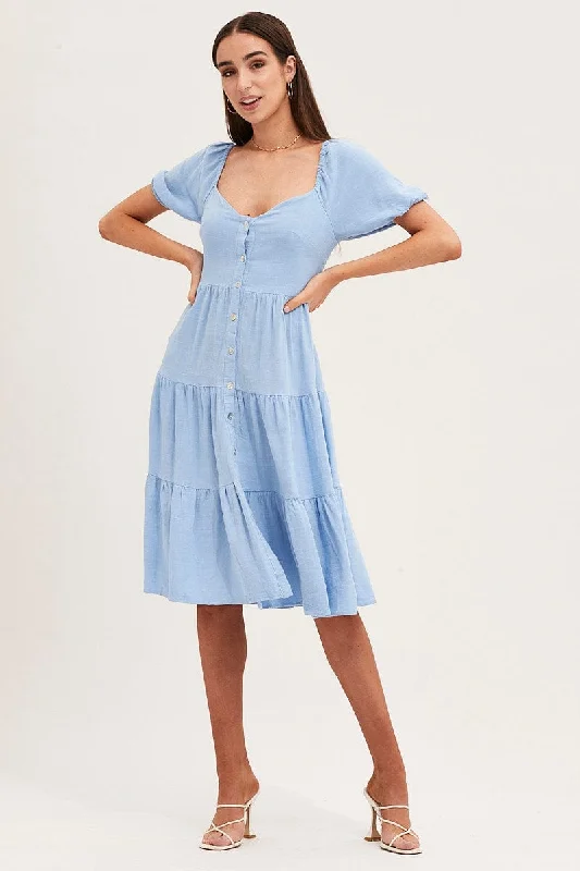 Satin mini dresses for a luxurious feel -Blue Midi Dress Sweetheart