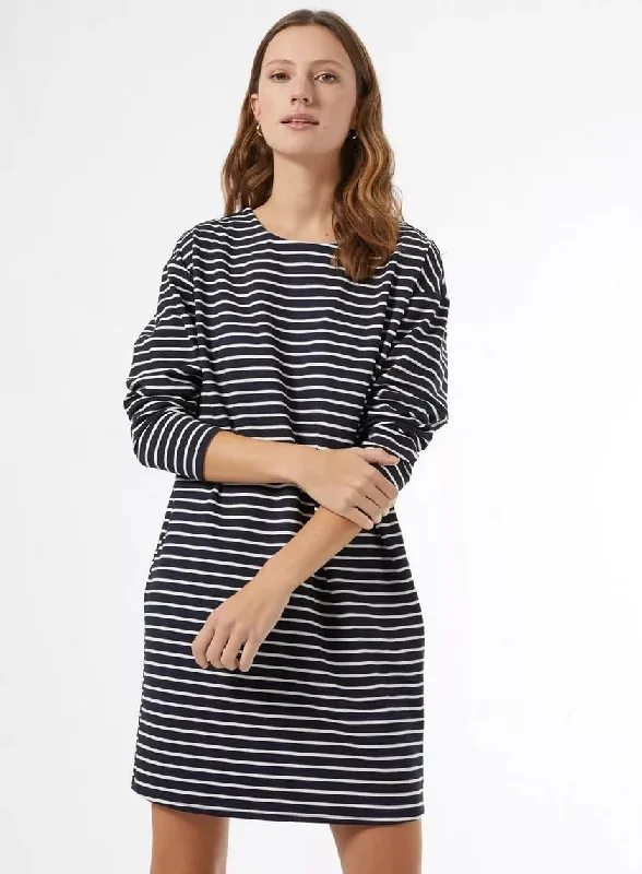 Vintage inspired dresses for women -Blue Striped Cocoon Shift Dress