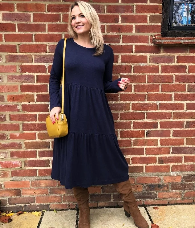 Buy dresses for outdoor summer events -Brakeburn Navy Tinley Jersey Dress