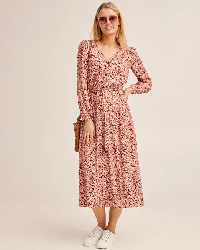 Wrap mini dresses for a flattering fit -Breastfeeding Animal Midi Dress - Tan
