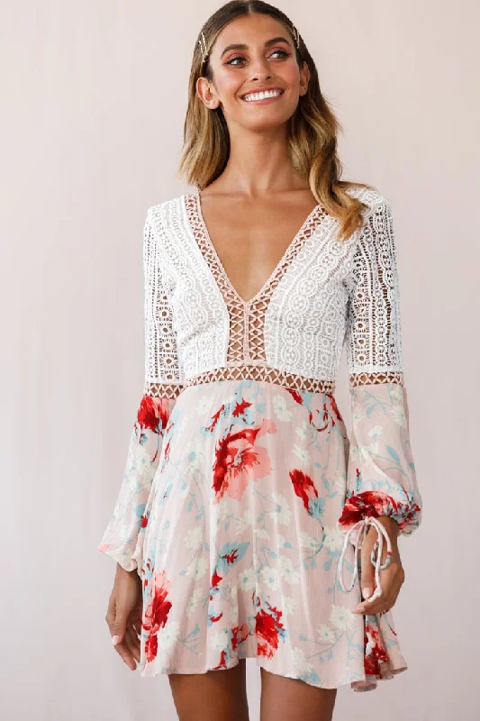 Flattering dresses for hourglass figure -Carson Crochet Details Dress Floral Pink