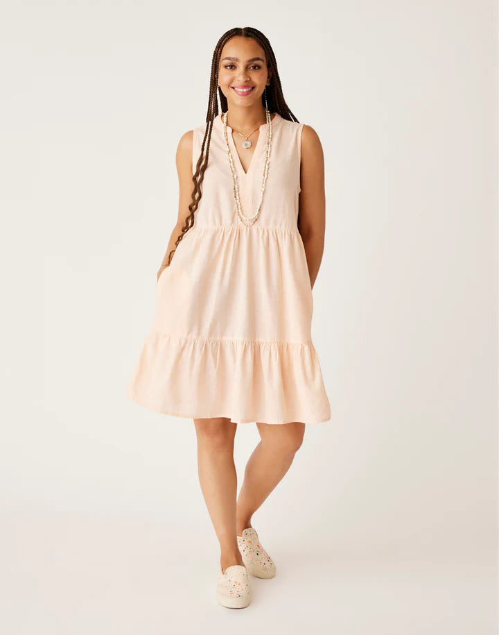 Shop cute dresses for weddings online -Women's Nellie Linen Dress - Peach Chambray