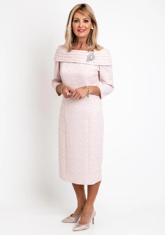Mini dresses with pleated details for texture -Cassandra Bardot Neckline Pencil Midi Dress, Soft Pink Mini dresses with pleated details for texture -Cassandra Bardot Neckline Pencil Midi Dress, Soft Pink