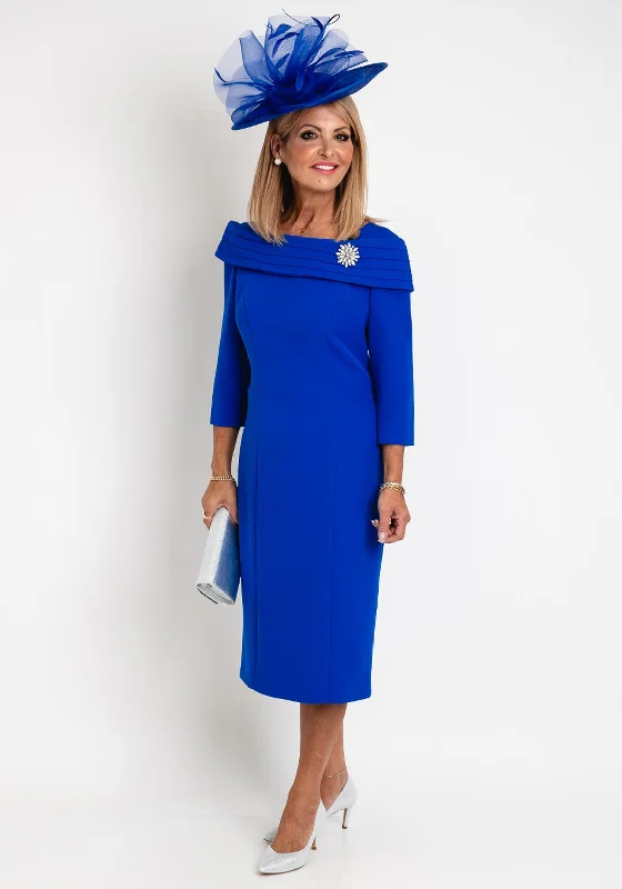 Mini dresses with lace-up front for a trendy touch -Cassandra Bardot Neckline Pencil Midi Dress, Royal Blue Mini dresses with lace-up front for a trendy touch -Cassandra Bardot Neckline Pencil Midi Dress, Royal Blue