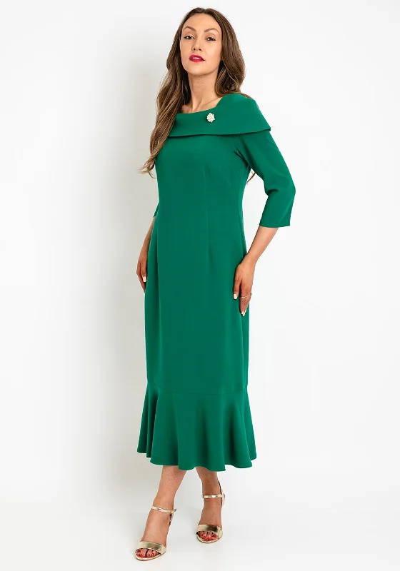 Mini dresses with puff sleeves for a dramatic effect -Cassandra Fishtail Midi Dress, Green Mini dresses with puff sleeves for a dramatic effect -Cassandra Fishtail Midi Dress, Green