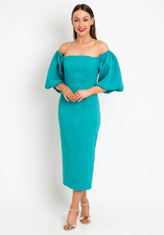 Halter neck mini dresses for a stylish appearance -Casting Embossed Leaf Print Midi Pencil Dress, Turquoise Halter neck mini dresses for a stylish appearance -Casting Embossed Leaf Print Midi Pencil Dress, Turquoise
