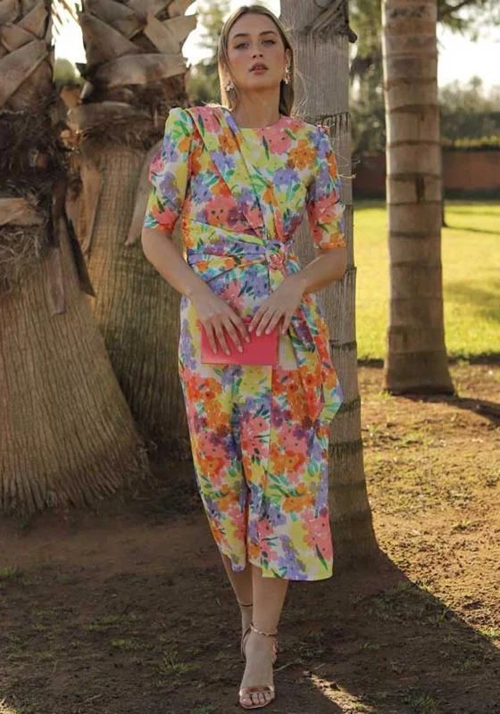 Mini dresses with lace-up front for a trendy touch -Cayro Floral Print Wrap Midi Dress, Multi Mini dresses with lace-up front for a trendy touch -Cayro Floral Print Wrap Midi Dress, Multi