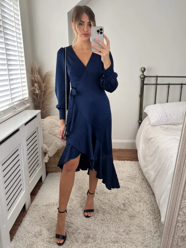 Belted mini dresses for a defined waist -Charlotte Wrap Midi Dress / Navy