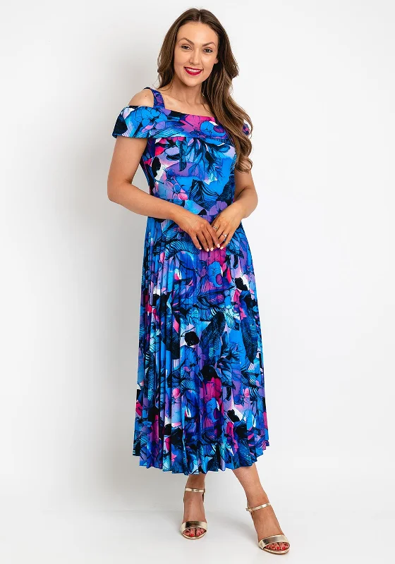 Mini dresses with geometric patterns for a bold statement -Coco Doll Floral Print Pleated Midi Dress, Royal Blue Multi
