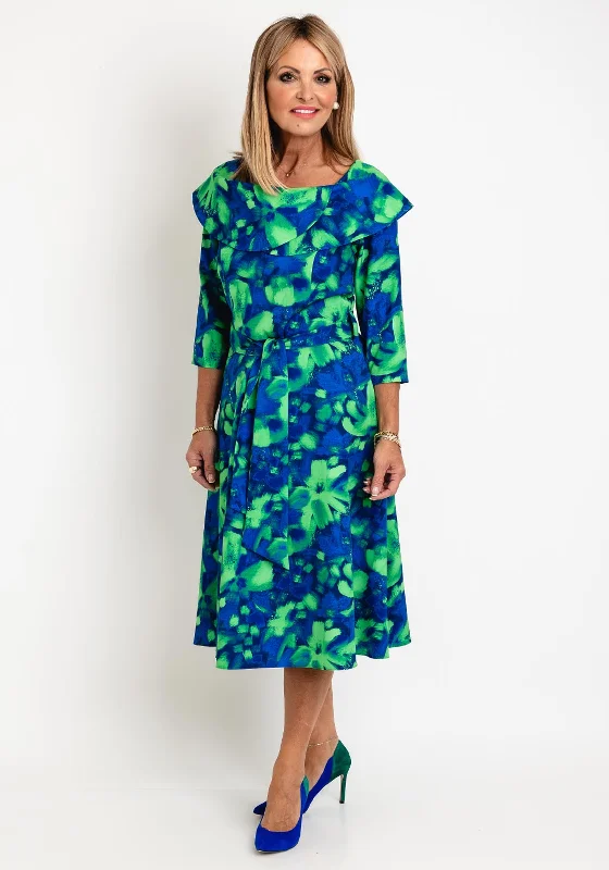 Mini dresses with puff sleeves -Coco Doll Hasta Soft Floral Print Midi Dress, Blue & Lime Mini dresses with puff sleeves -Coco Doll Hasta Soft Floral Print Midi Dress, Blue & Lime