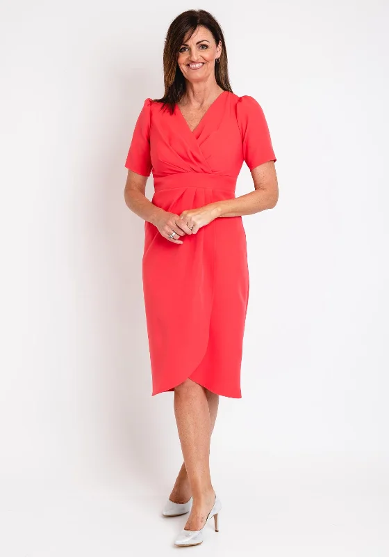 High-waisted mini dresses for a flattering fit -Coco Doll Toya Faux Wrap Midi Dress, Coral High-waisted mini dresses for a flattering fit -Coco Doll Toya Faux Wrap Midi Dress, Coral