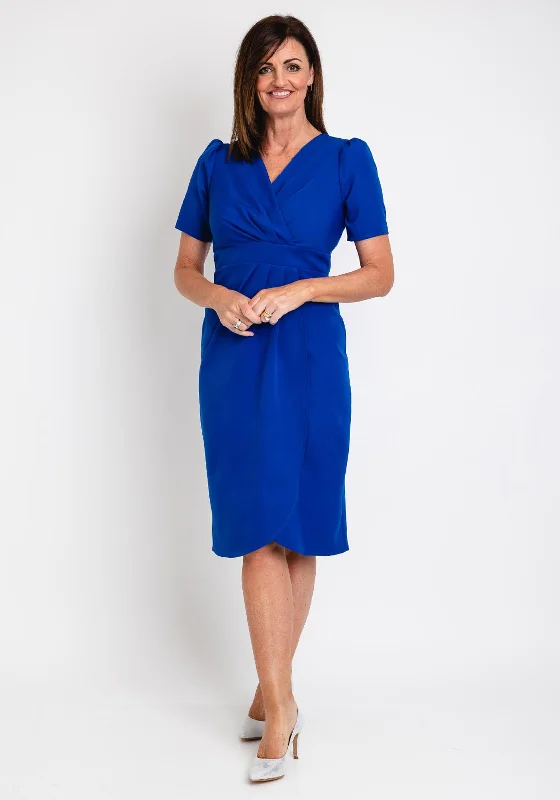 Denim mini dresses for casual outings -Coco Doll Toya Faux Wrap Midi Dress, Royal Blue Denim mini dresses for casual outings -Coco Doll Toya Faux Wrap Midi Dress, Royal Blue