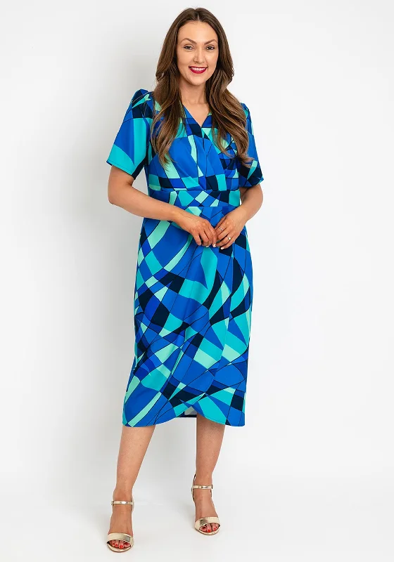 Mini dresses with embroidery for a decorative touch -Coco Doll Toya Geometric Print Midi Dress, Royal Blue Mini dresses with embroidery for a decorative touch -Coco Doll Toya Geometric Print Midi Dress, Royal Blue