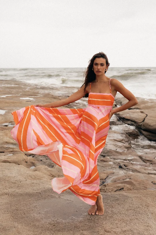 Halter neck mini dresses for a stylish appearance -Collie Midi Dress - Orange Stripe Halter neck mini dresses for a stylish appearance -Collie Midi Dress - Orange Stripe
