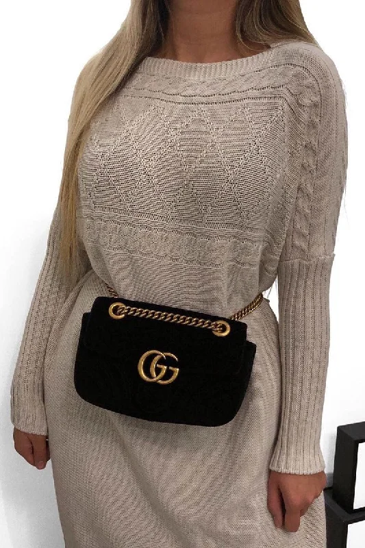 Sexy dresses for special occasions -Cream Cable Knit Side Split Jumper Dress - Maniya