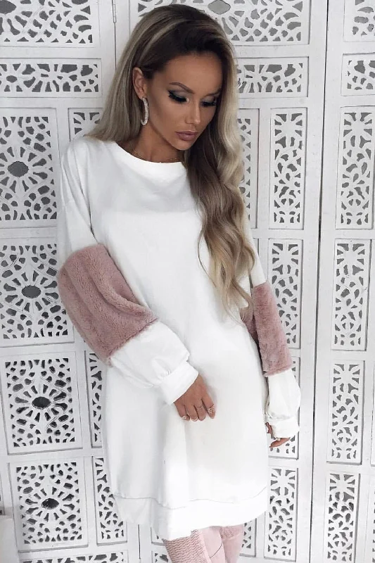 Best casual dresses for women -Best casual dresses for women -Cream Jumper Dress with Fur Sleeves - Paris