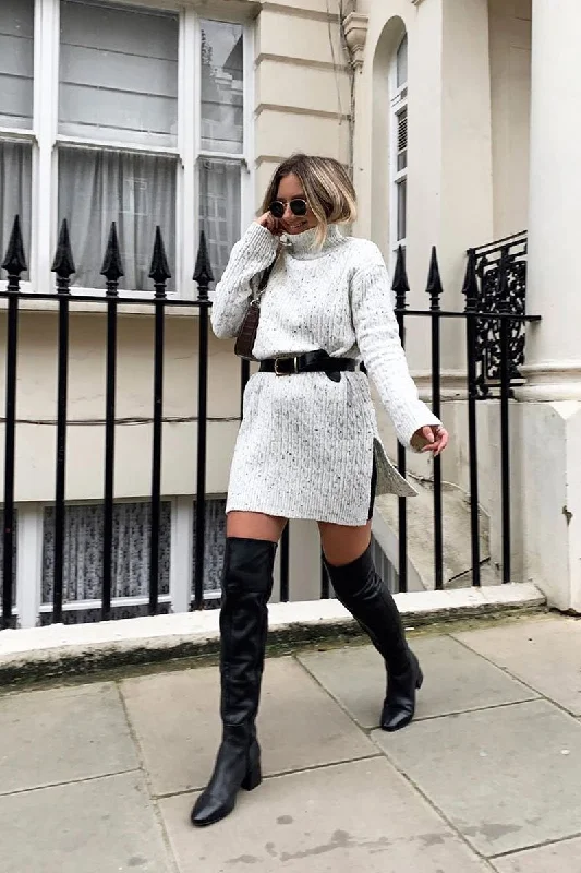 Buy dresses for outdoor summer events -Cream Split Side Cable knit Jumper Dress - Kyla Buy dresses for outdoor summer events -Cream Split Side Cable knit Jumper Dress - Kyla