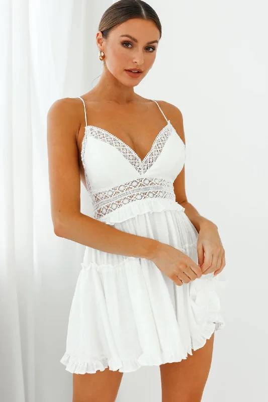 Shop dresses for formal and casual events -Desert Rose Crochet Tie-Up Back Sun Dress White