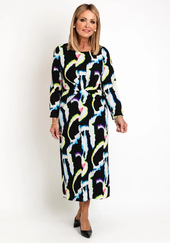 Denim mini dresses for a casual and comfortable look -Ella Boo Abstract Print Midi Dress, Black Multi Denim mini dresses for a casual and comfortable look -Ella Boo Abstract Print Midi Dress, Black Multi