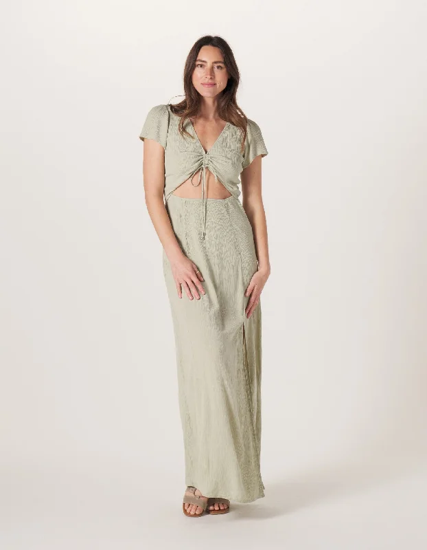 Shop maxi dresses for tall women -Ezra Crepe Cinch Dress in Sage