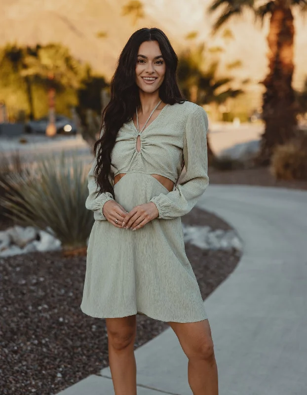 Stylish dresses for plus-size women -Ezra Crepe Cutout Dress in Sage