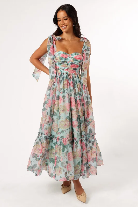 Mini dresses with cold shoulder design for a trendy look -Floret Midi Dress - Blue Multi Mini dresses with cold shoulder design for a trendy look -Floret Midi Dress - Blue Multi
