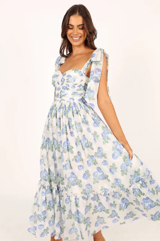 Plus-size mini dresses for curvy figures -Floret Midi Dress - Blue