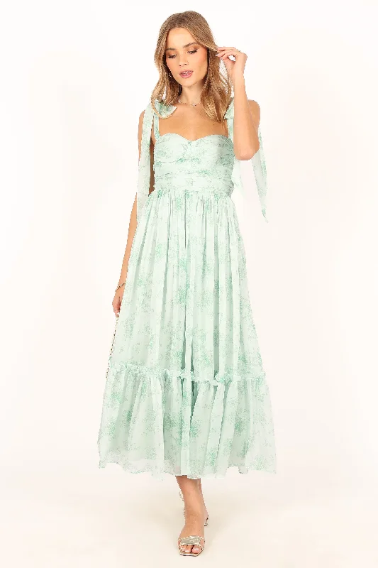 Mini dresses with tiered ruffles for a playful vibe -Floret Midi Dress - Sage