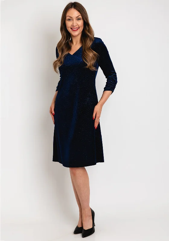 One-shoulder mini dresses for a unique and stylish appearance -Leon Collection Ruched Sleeve Shimmer Knee Length Dress, Navy One-shoulder mini dresses for a unique and stylish appearance -Leon Collection Ruched Sleeve Shimmer Knee Length Dress, Navy