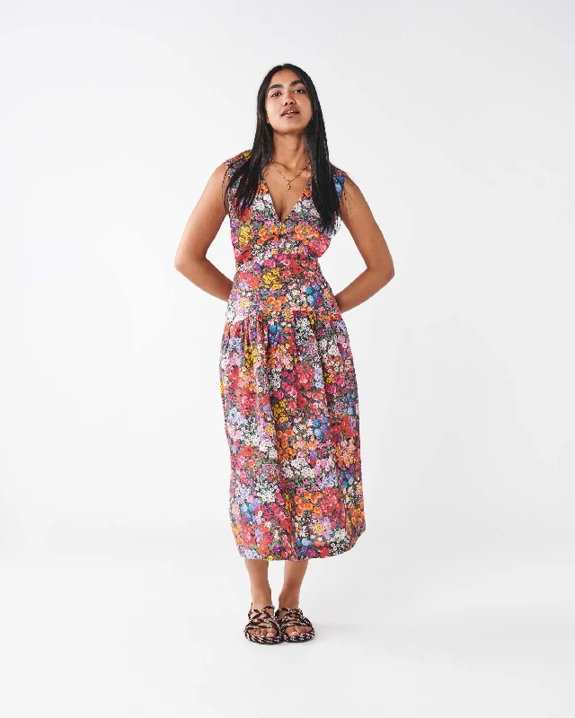 Short dresses for women for date night -Forever Floral Black Linen Crossover Dress
