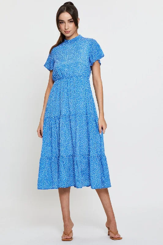 Flare mini dresses for a retro feel -Geo Print Midi Dress Short Sleeve