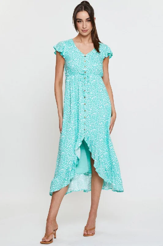 Bishop sleeve mini dresses for a romantic feel -Geo Print Midi Dress Short Sleeve