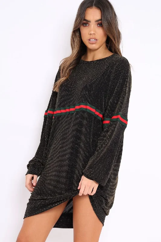 Vintage inspired dresses for women -Gold Glitter Stripe Jumper Dress - Finley