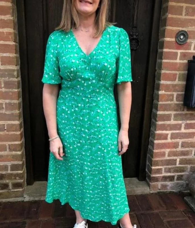 Mini dresses with ruffle accents -Green Floral Midi Dress