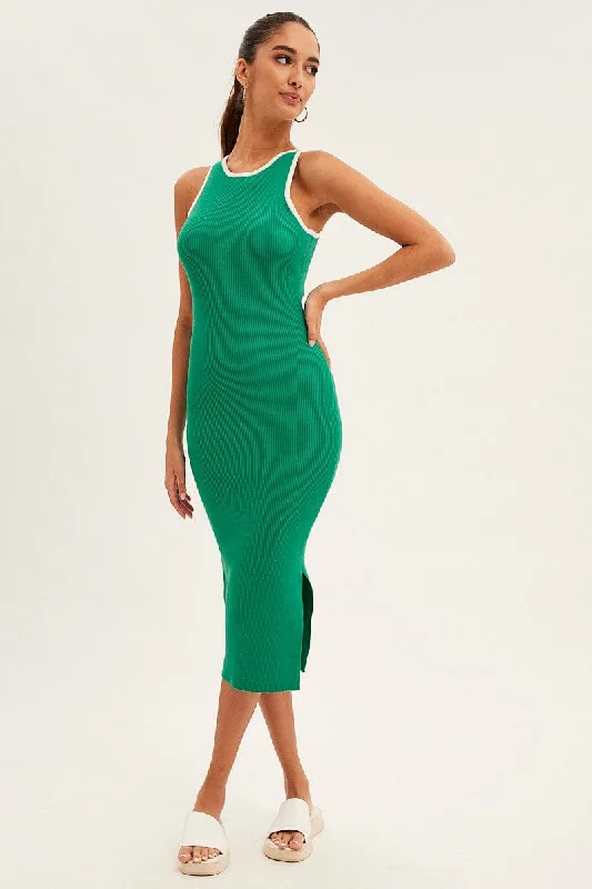 Mini dresses with patchwork design for a unique style -Green Knit Dress Midi